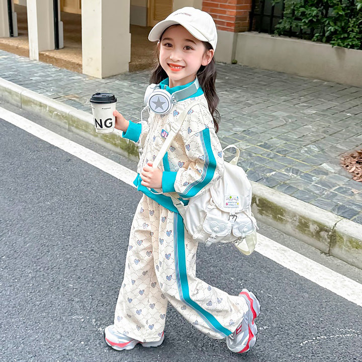 Girls Blue & White Printed Pure Cotton Coat with Palazzos