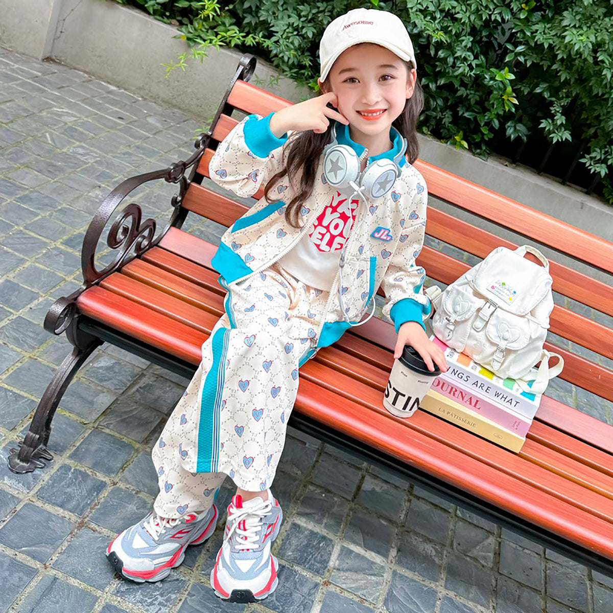 Girls Blue & White Printed Pure Cotton Coat with Palazzos