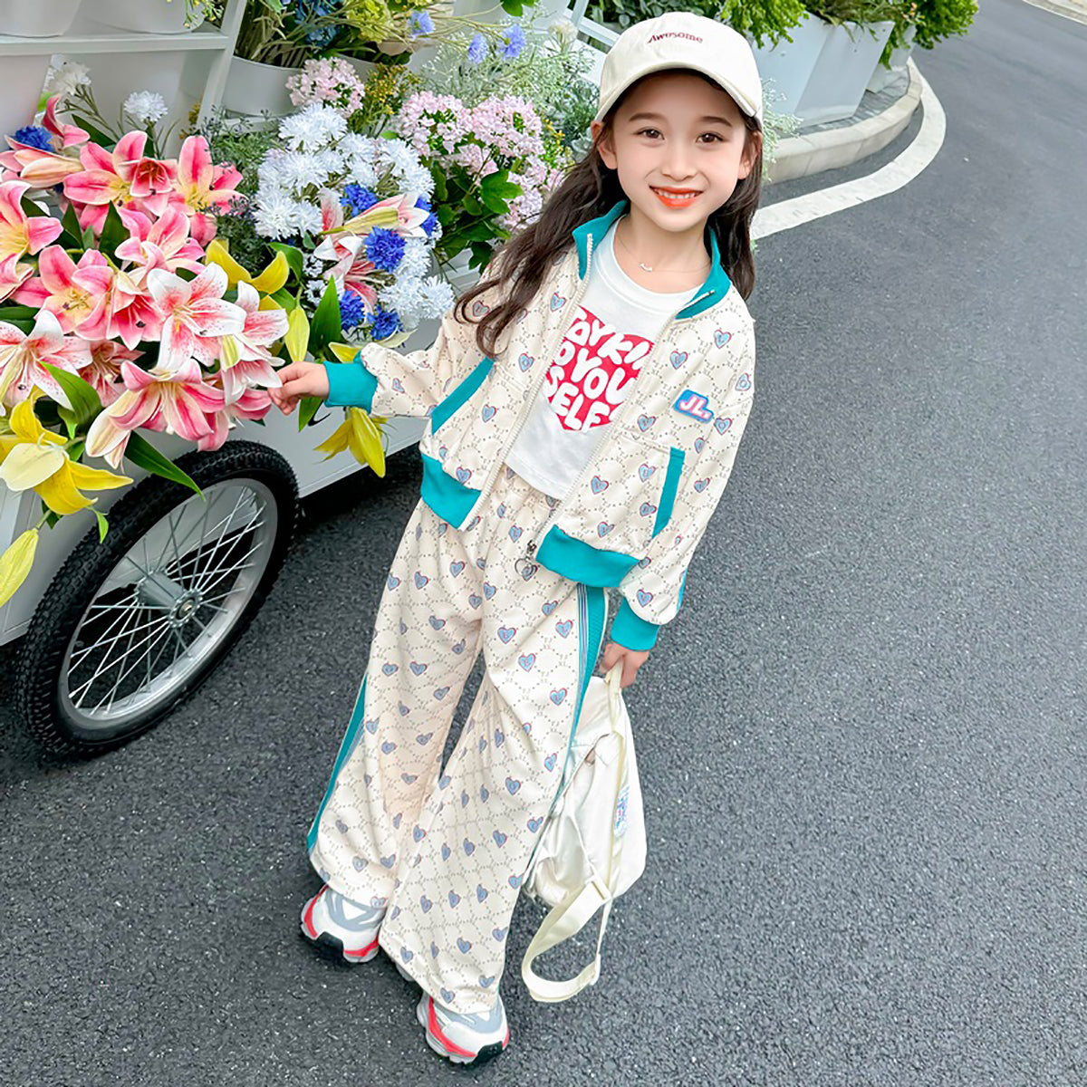 Girls Blue & White Printed Pure Cotton Coat with Palazzos