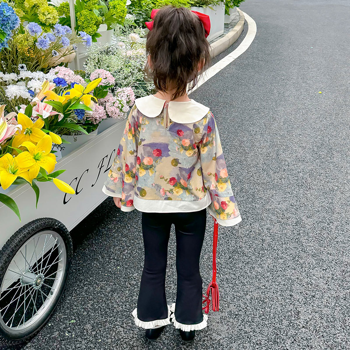 Girls Black & Blue Printed Pure Cotton Top with Palazzos