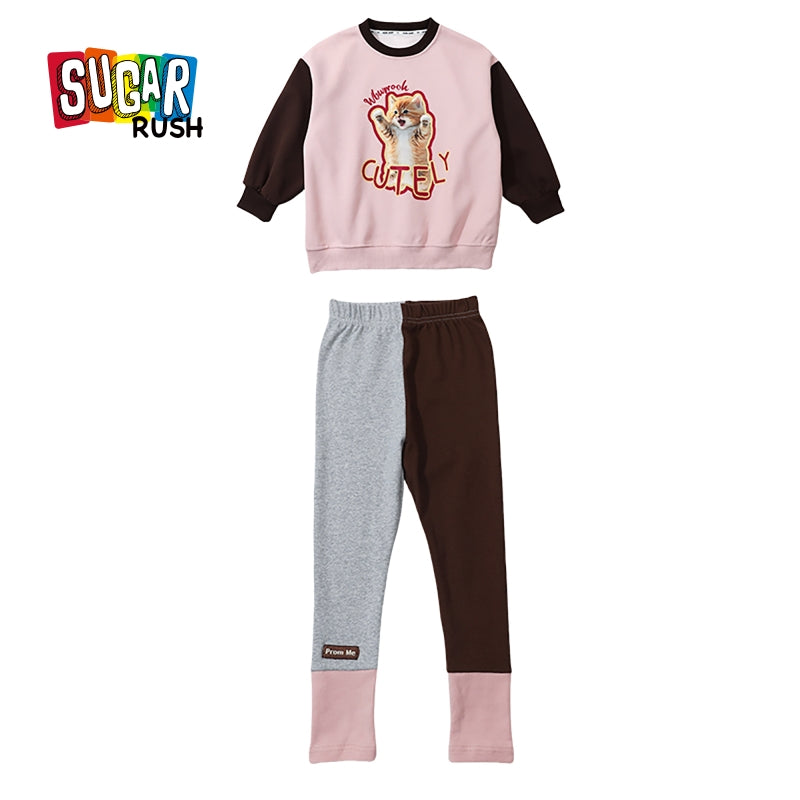 Girls Pink & Brown Printed Pure Cotton Top with Leggings