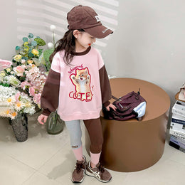 Girls Pink & Brown Printed Pure Cotton Top with Leggings