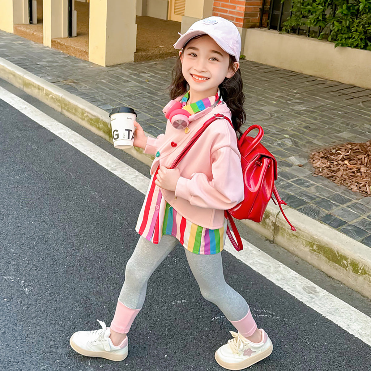 Girls Striped Pure Cotton Top with Leggings