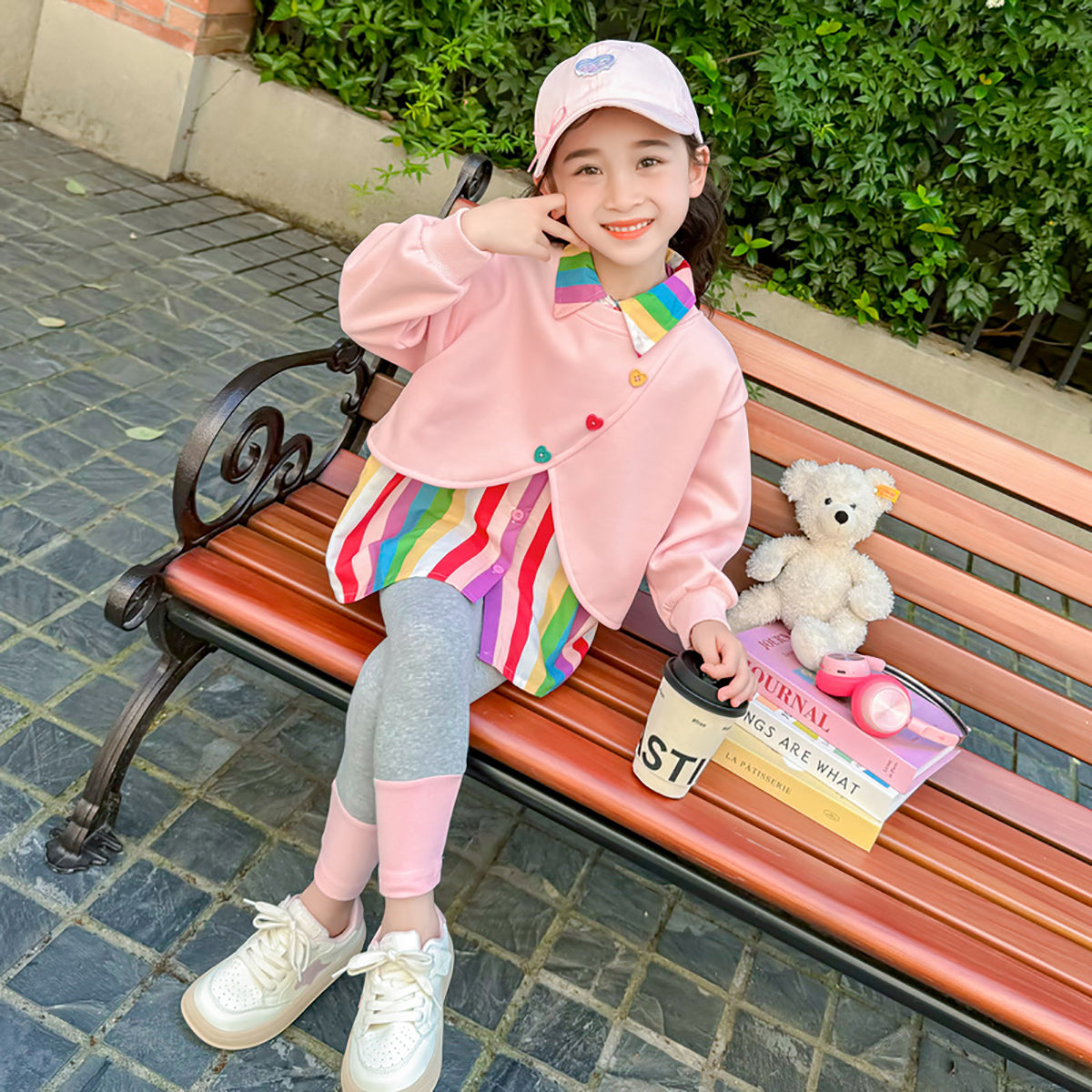 Girls Striped Pure Cotton Top with Leggings