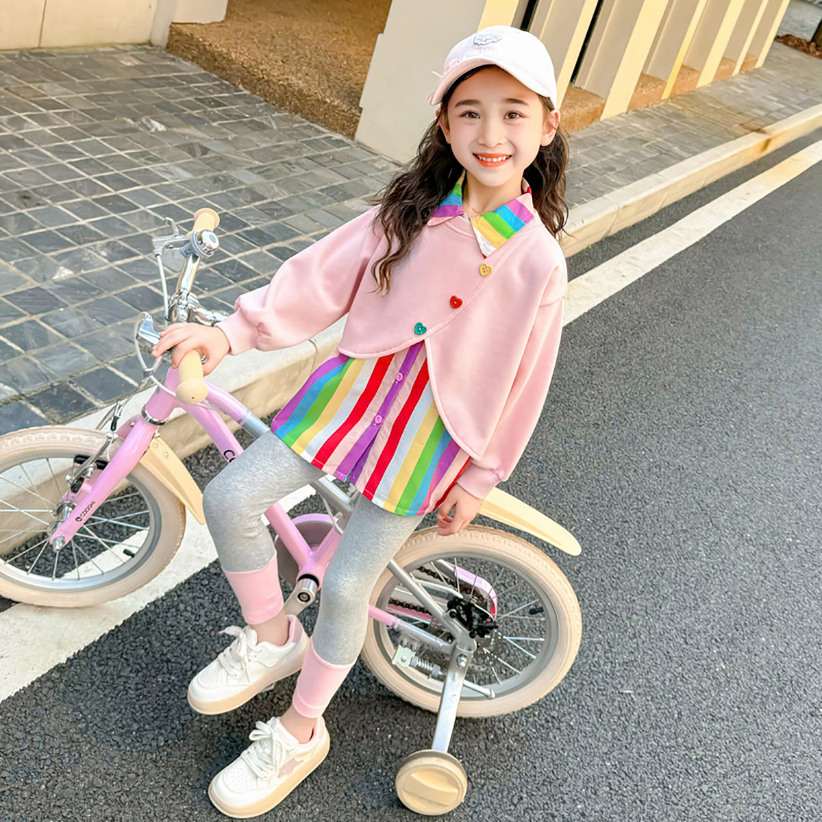 Girls Striped Pure Cotton Top with Leggings