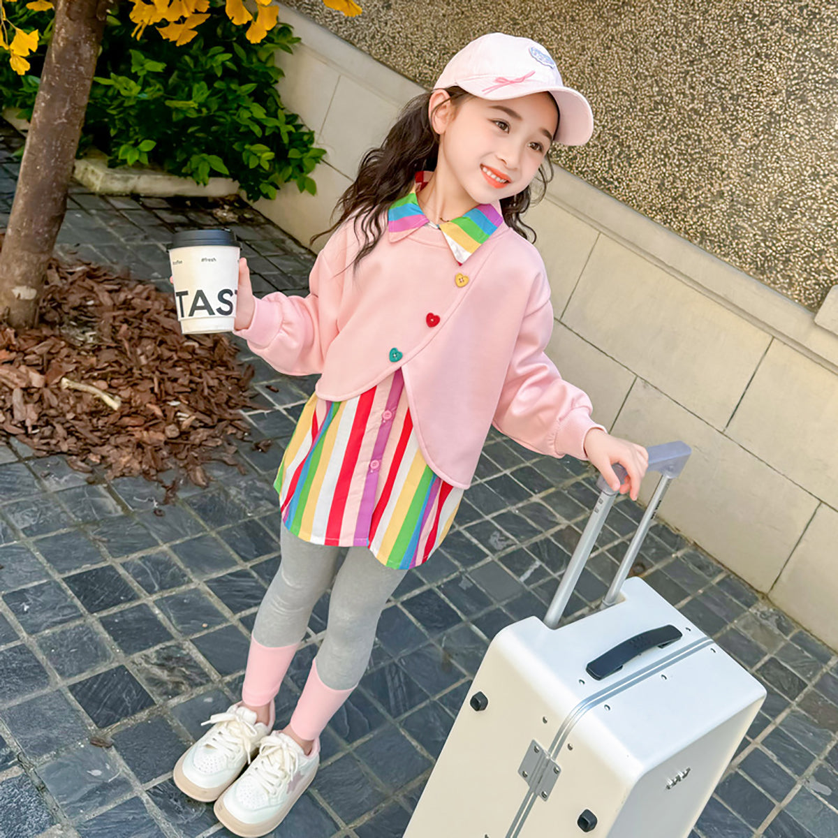 Girls Striped Pure Cotton Top with Leggings