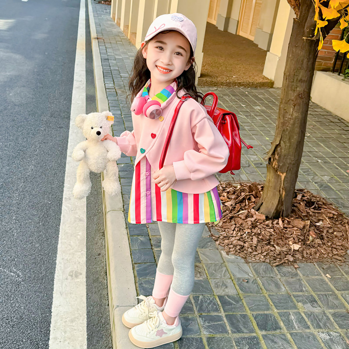 Girls Striped Pure Cotton Top with Leggings