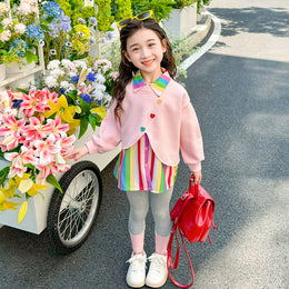 Girls Striped Pure Cotton Top with Leggings