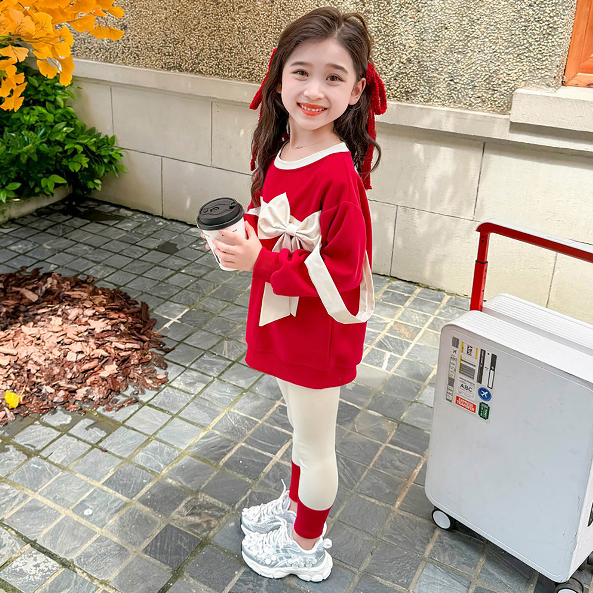 Girls Striped Pure Cotton Top with Leggings