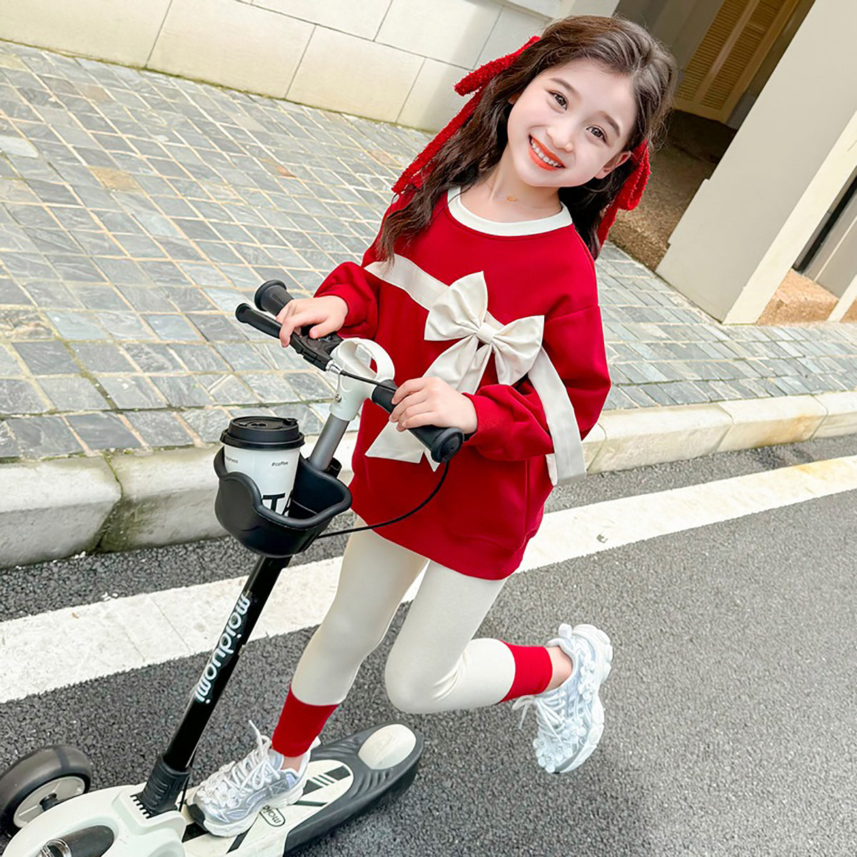 Girls Striped Pure Cotton Top with Leggings