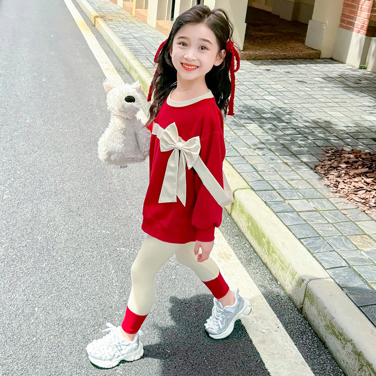 Girls Striped Pure Cotton Top with Leggings