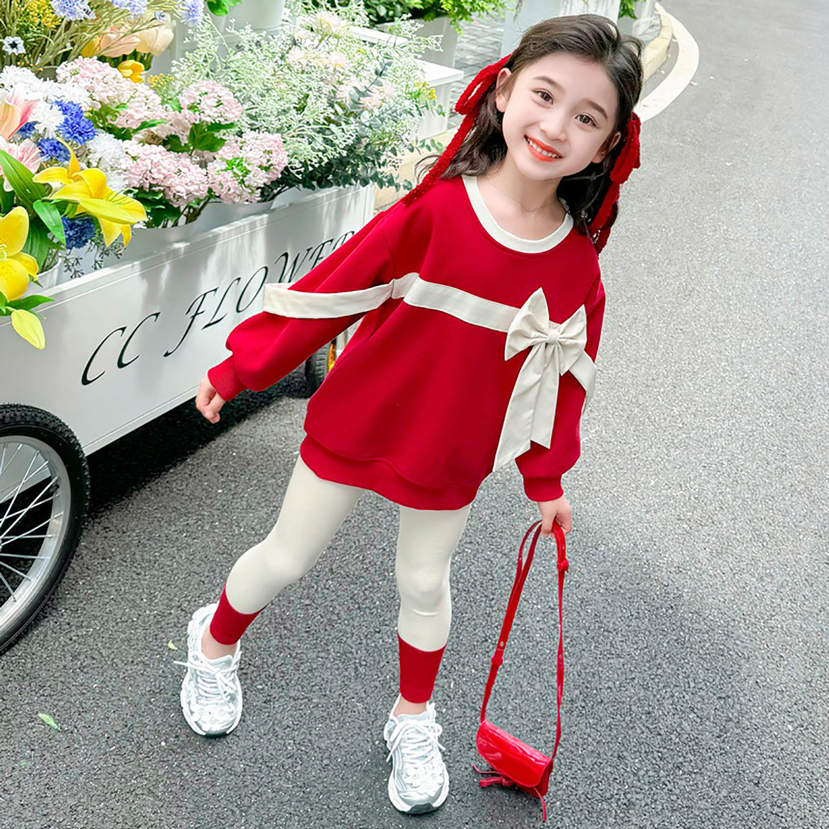 Girls Striped Pure Cotton Top with Leggings