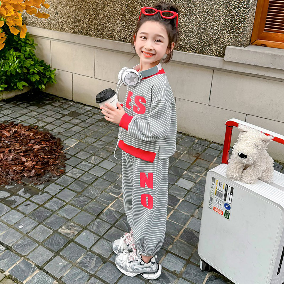 Girls Striped Pure Cotton T-shirt with Trousers