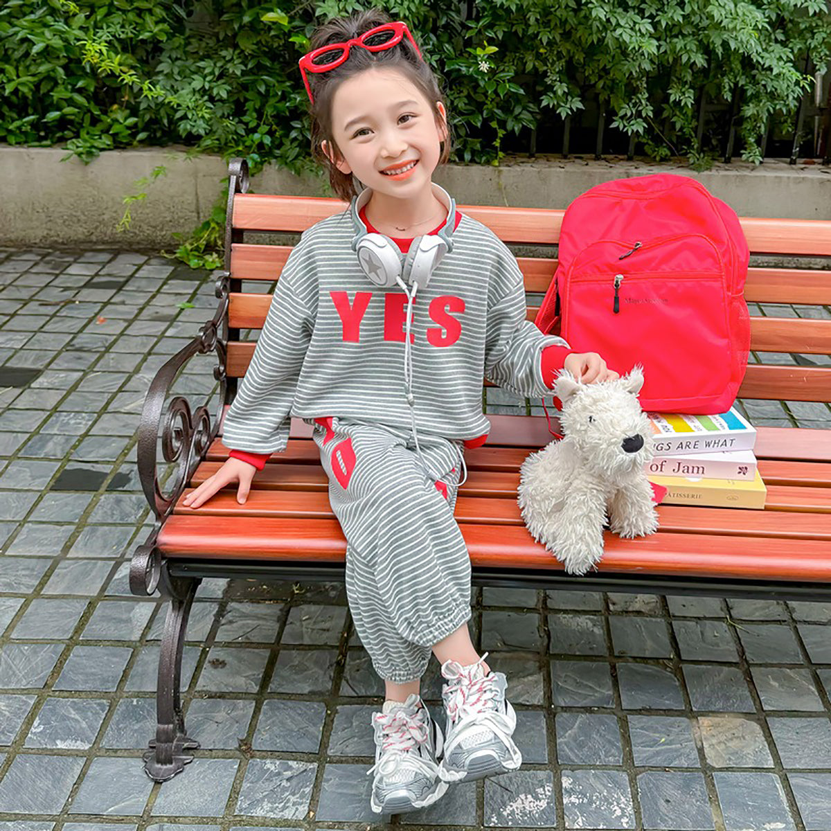 Girls Striped Pure Cotton T-shirt with Trousers