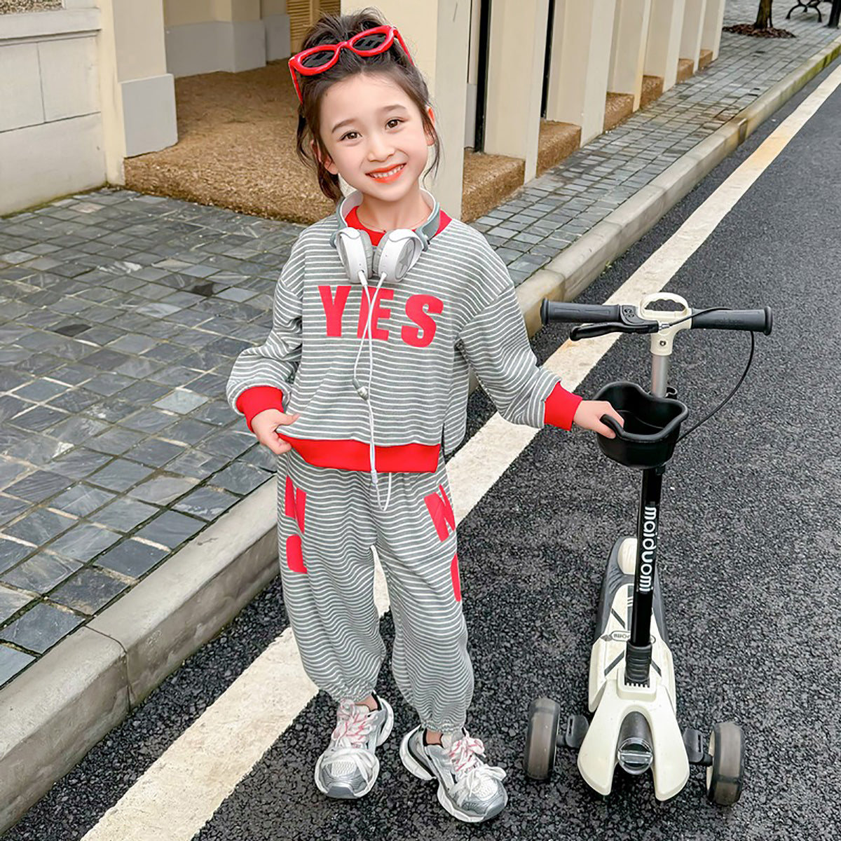 Girls Striped Pure Cotton T-shirt with Trousers
