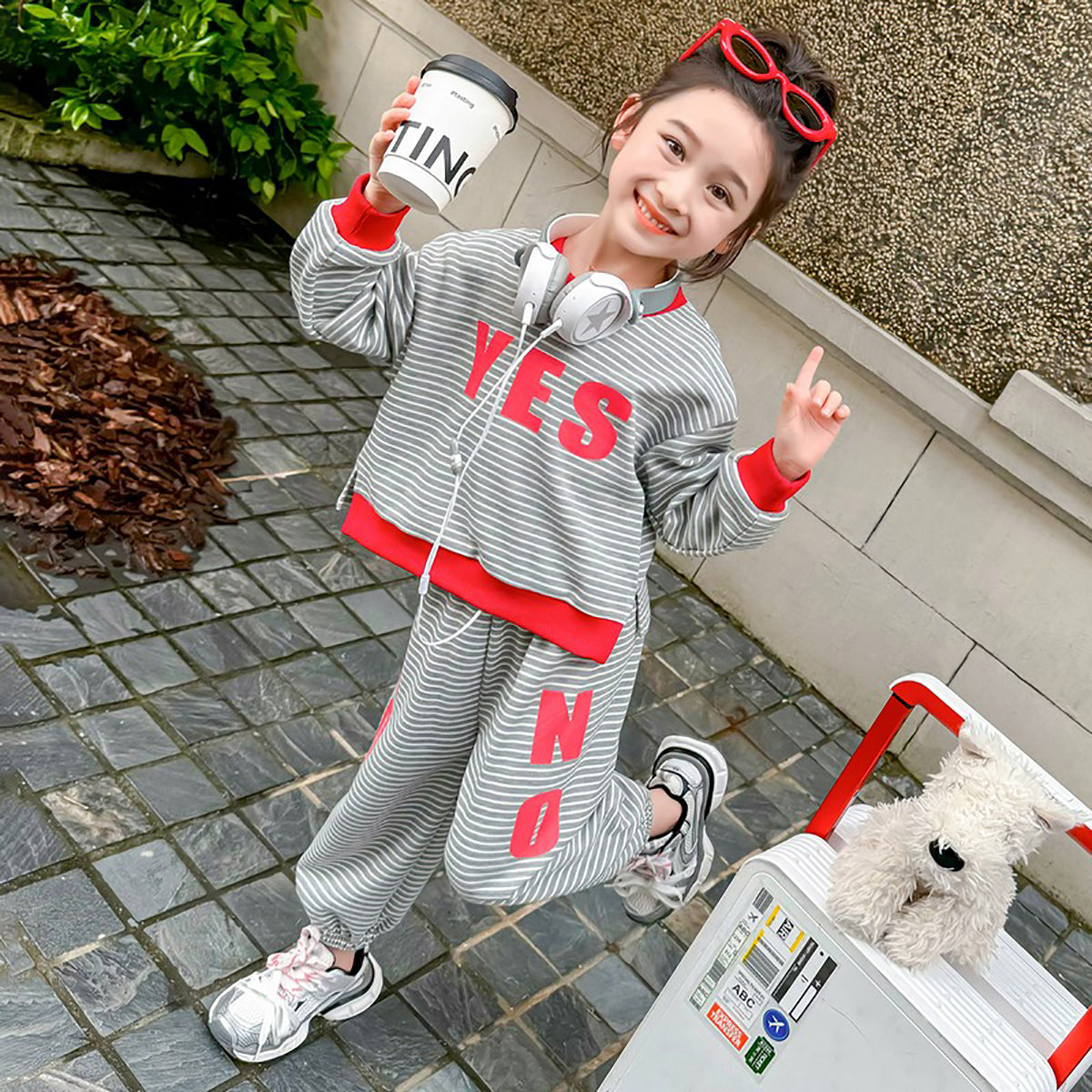 Girls Striped Pure Cotton T-shirt with Trousers