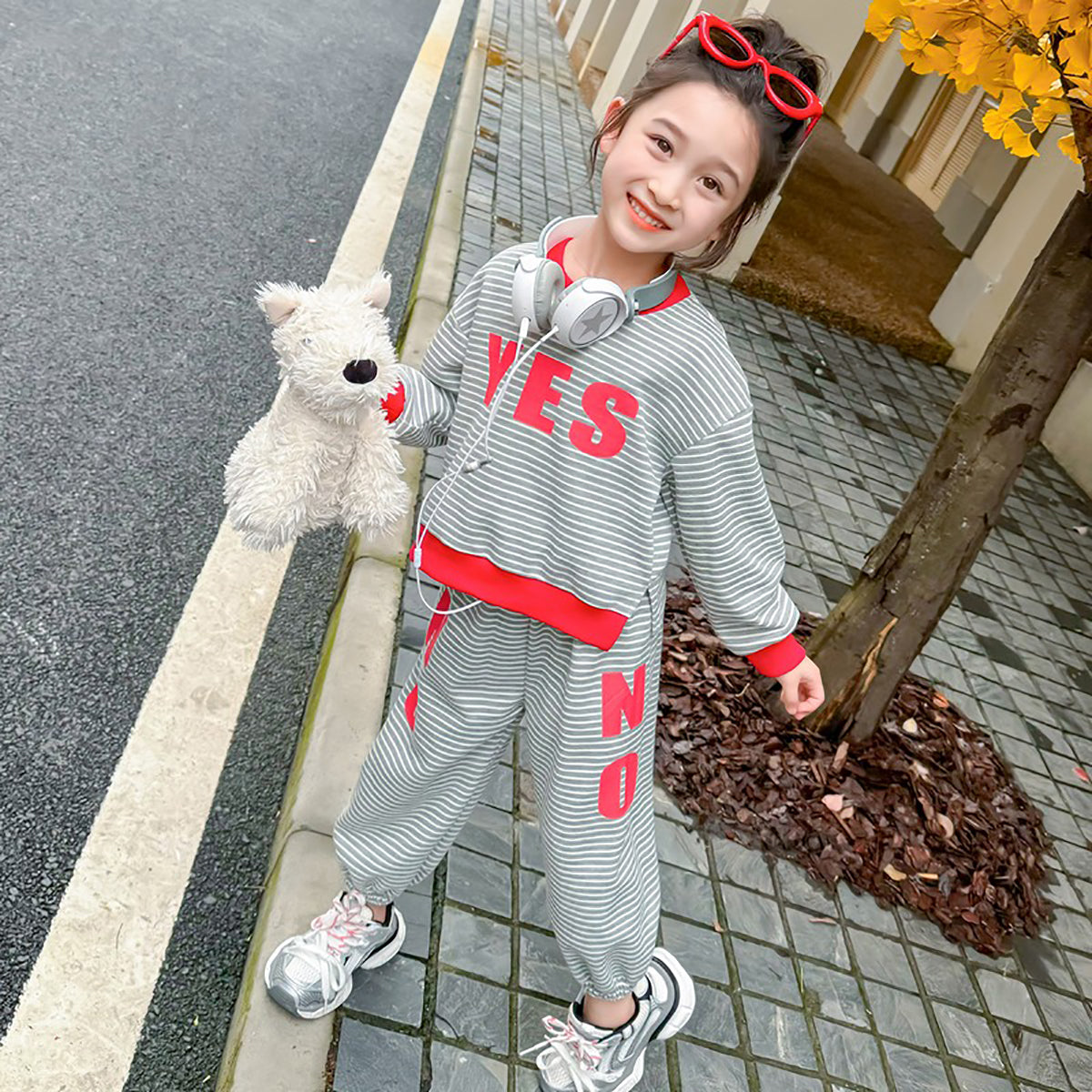 Girls Striped Pure Cotton T-shirt with Trousers