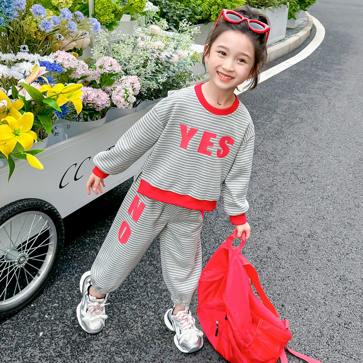 Girls Striped Pure Cotton T-shirt with Trousers