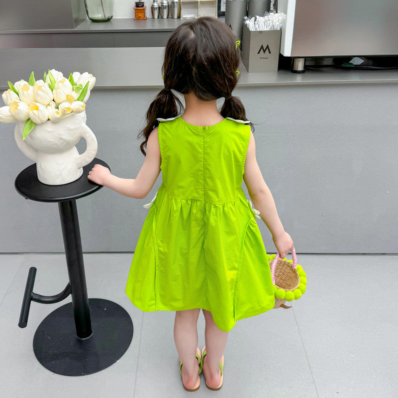 Girls Green Applique Fit & Flare Dress