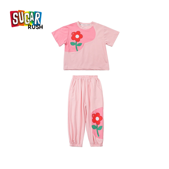 Girls Pink & Green Printed Top with Pyjamas