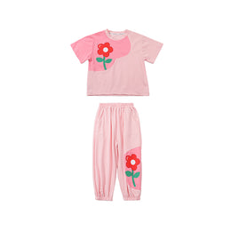 Girls Pink & Green Printed Top with Pyjamas