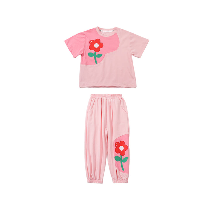 Girls Pink & Green Printed Top with Pyjamas