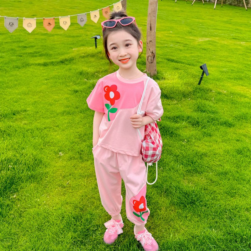 Girls Pink & Green Printed Top with Pyjamas