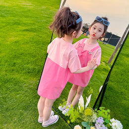 Girls Pink & Black Round Neck Pinafore Dress