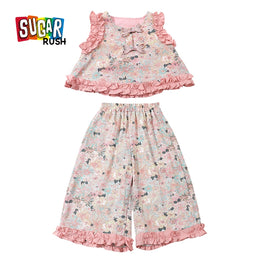 Girls Round Neck Sleeveless Printed Top with Pyjama