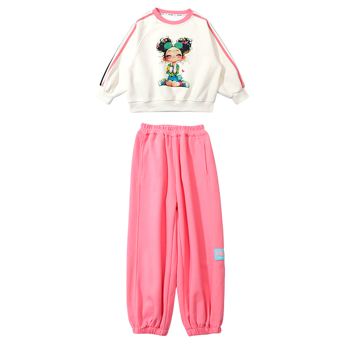 Girls White & Pink Printed Pure Cotton Top with Pyjamas