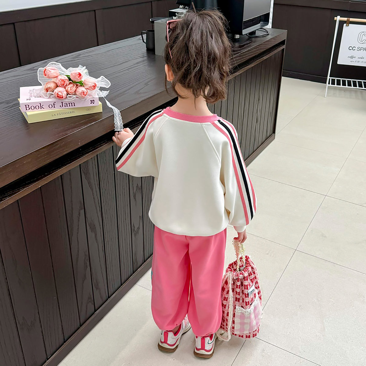 Girls White & Pink Printed Pure Cotton Top with Pyjamas