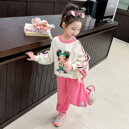 Girls White & Pink Printed Pure Cotton Top with Pyjamas