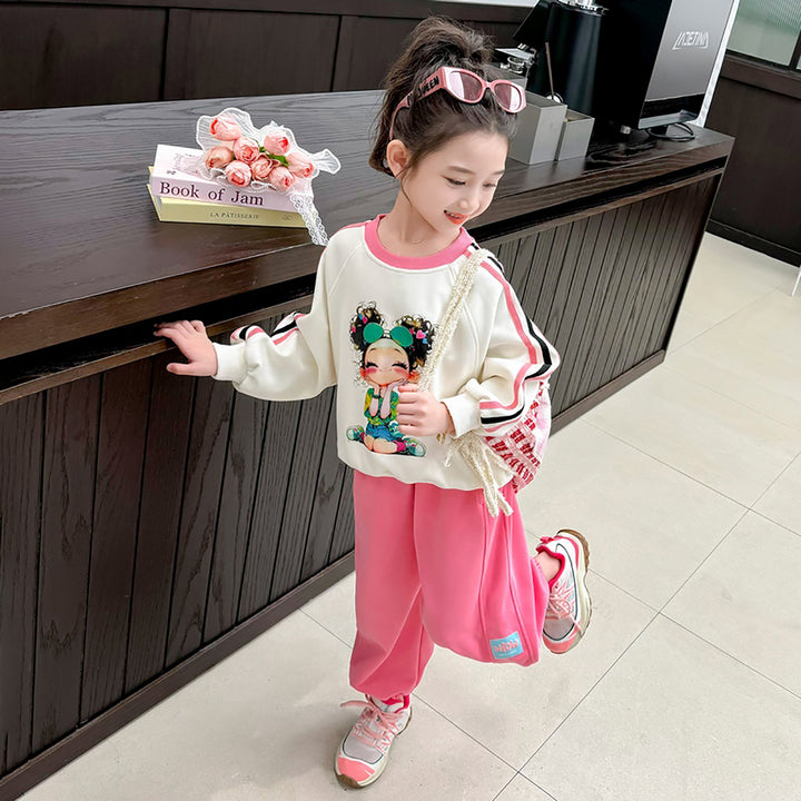 Girls White & Pink Printed Pure Cotton Top with Pyjamas