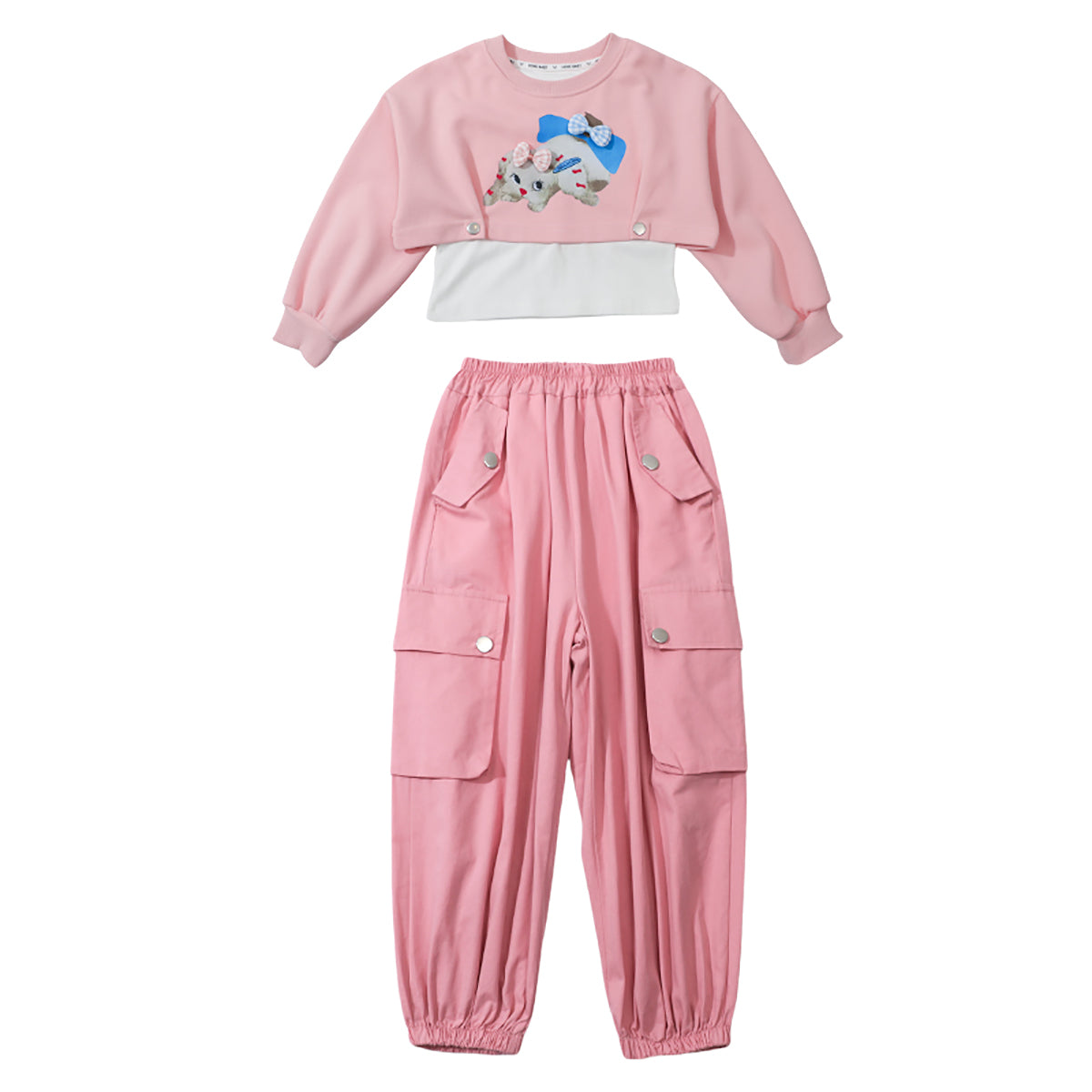 Girls Printed Round Neck Pure Cotton Sweatshirt with Joggers