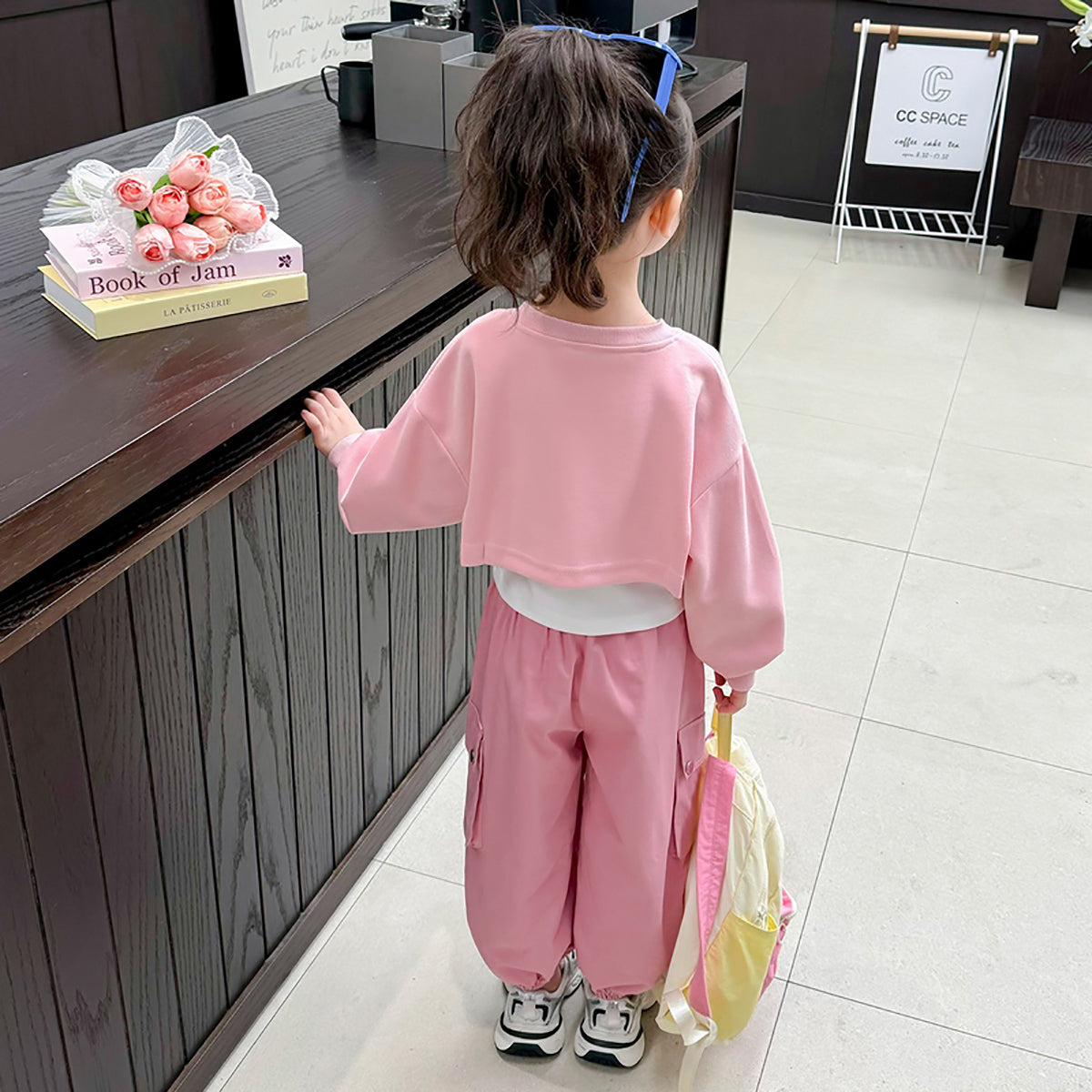 Girls Printed Round Neck Pure Cotton Sweatshirt with Joggers
