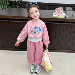 Girls Printed Round Neck Pure Cotton Sweatshirt with Joggers