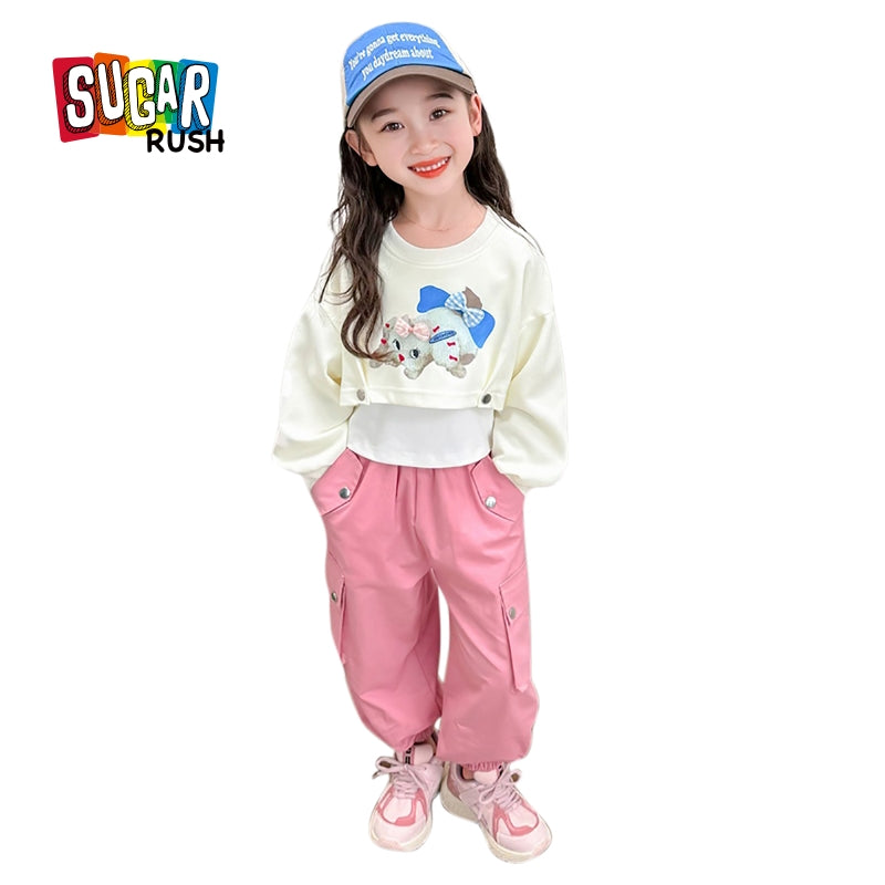 Girls Colourblocked Pure Cotton Top With Pyjamas