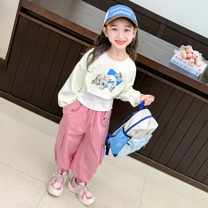 Girls Colourblocked Pure Cotton Top With Pyjamas