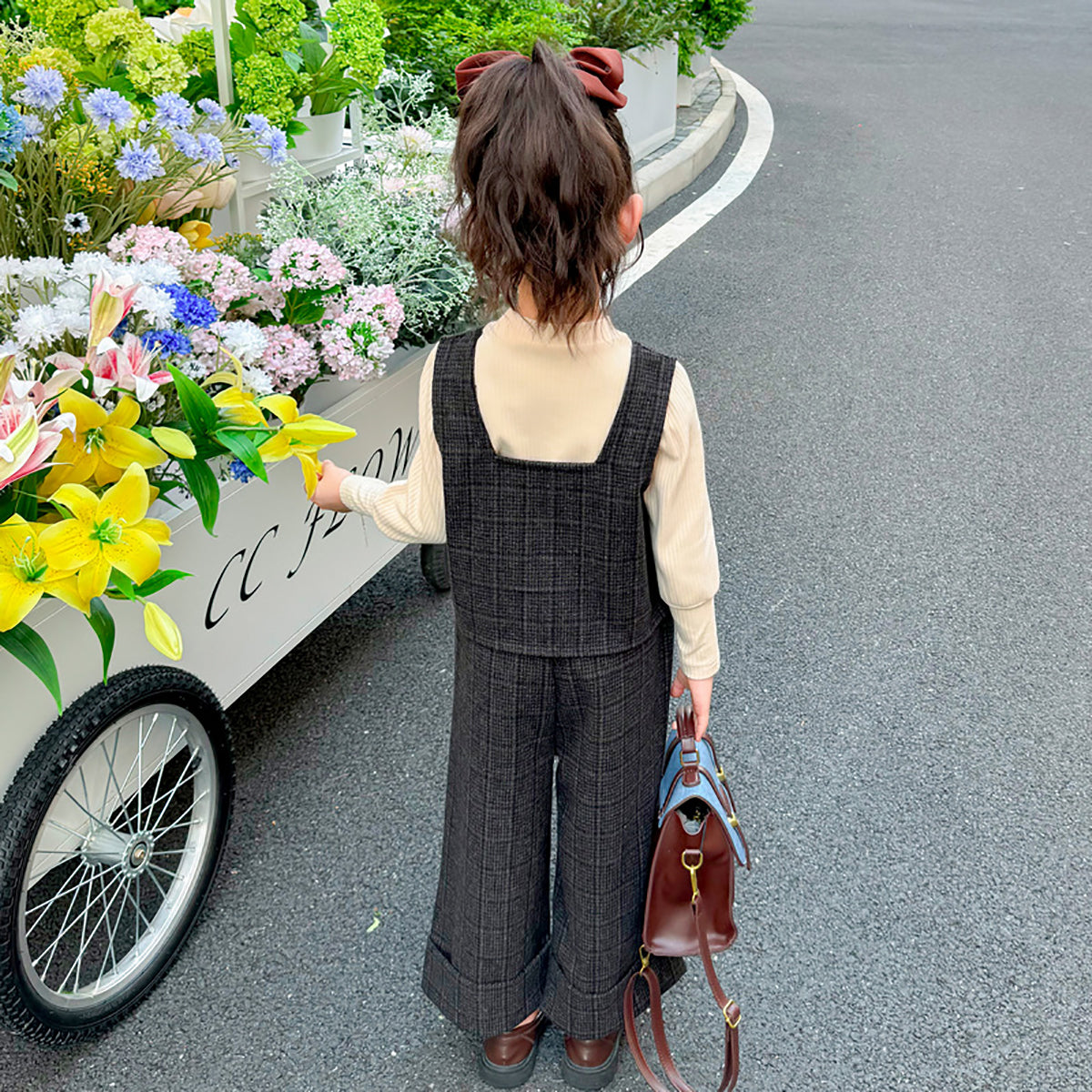 Girls Checked Pure Cotton Vest with Trousers & Top