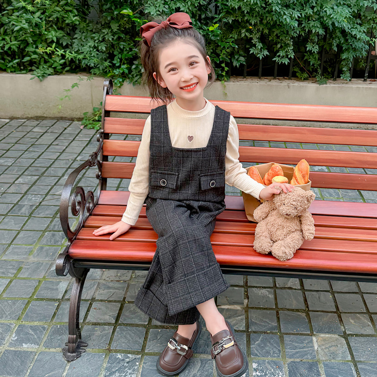 Girls Checked Pure Cotton Vest with Trousers & Top
