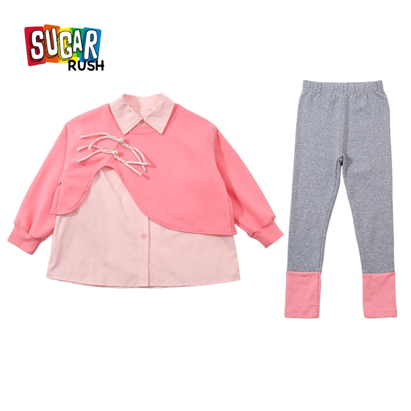 Girls Colourblocked Pure Cotton Top with Leggings