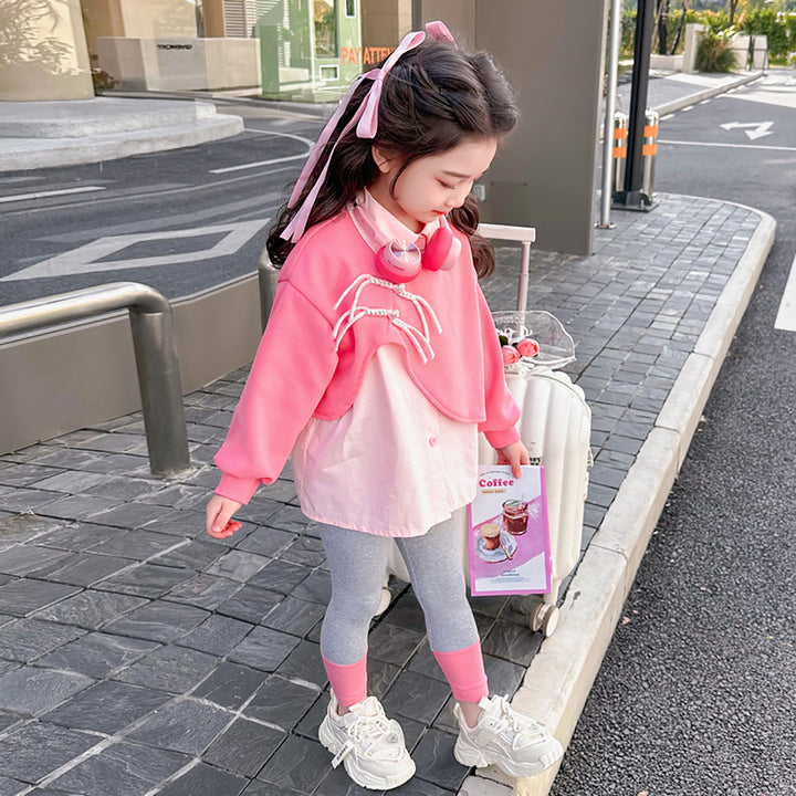 Girls Colourblocked Pure Cotton Top with Leggings