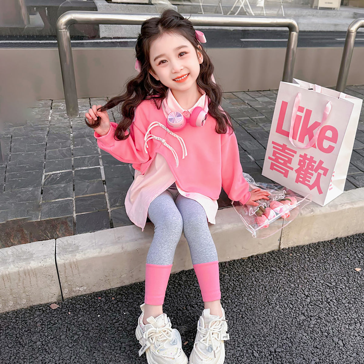 Girls Colourblocked Pure Cotton Top with Leggings