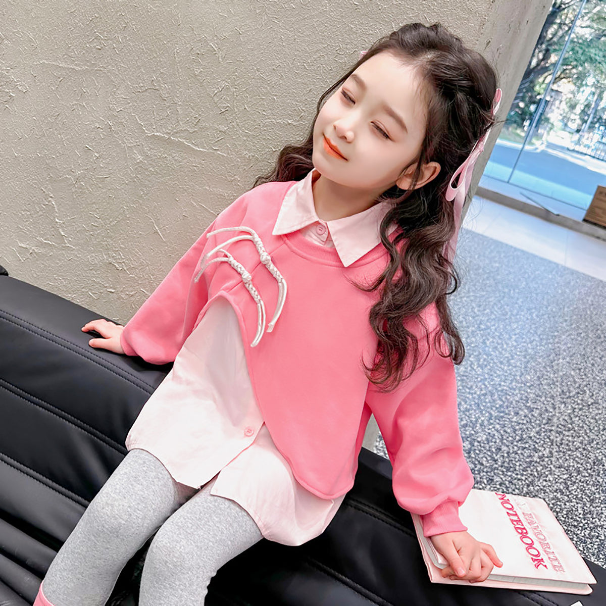 Girls Colourblocked Pure Cotton Top with Leggings