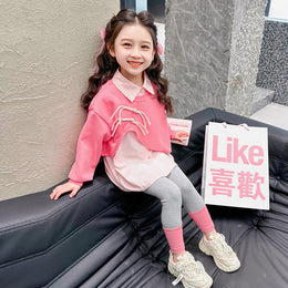 Girls Colourblocked Pure Cotton Top with Leggings