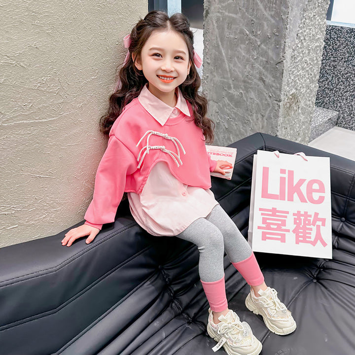 Girls Colourblocked Pure Cotton Top with Leggings