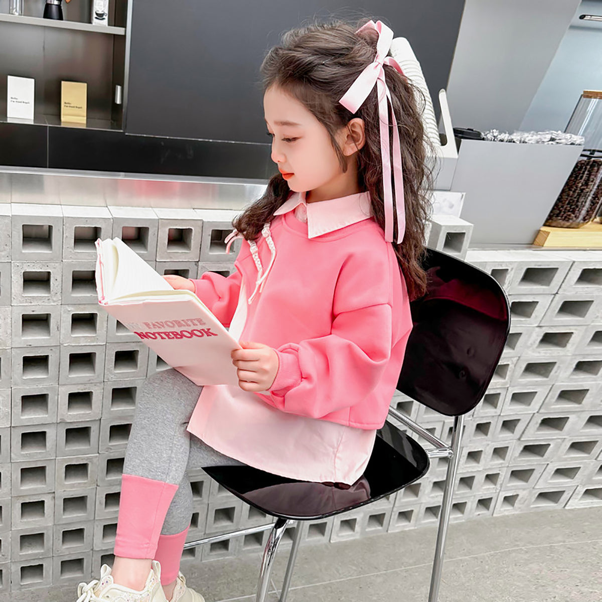Girls Colourblocked Pure Cotton Top with Leggings