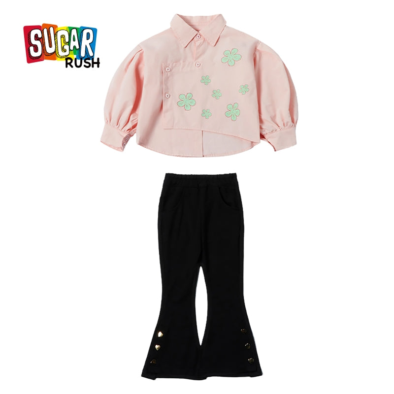 Girls Pink & Green Printed Pure Cotton Top with Palazzos