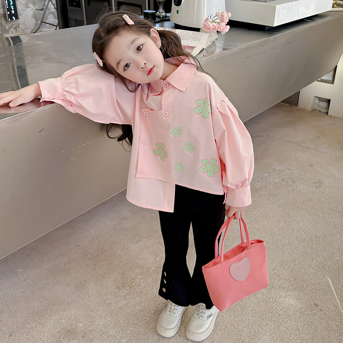 Girls Pink & Green Printed Pure Cotton Top with Palazzos