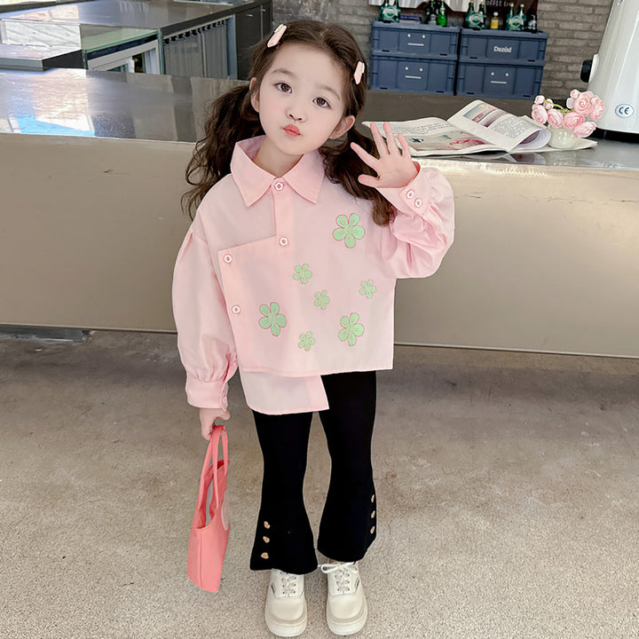 Girls Pink & Green Printed Pure Cotton Top with Palazzos